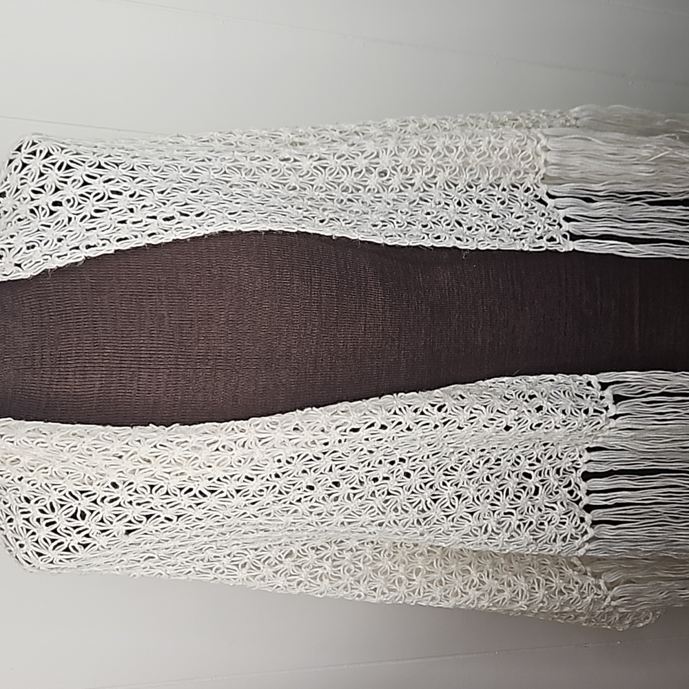 ivory open weave Wrap Shawl large scarf  long fringe hippie boho style Warm Cosy